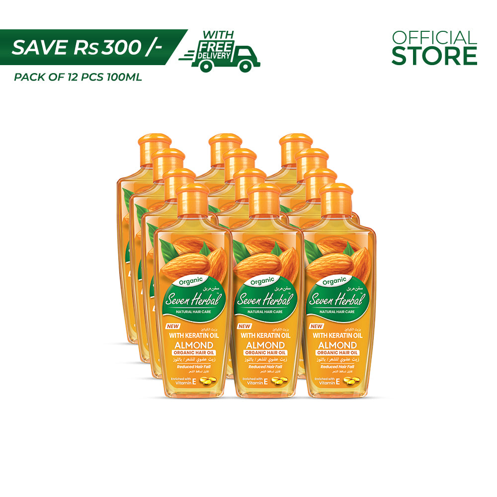Almond Hair Oil with Keratin Oil (100ml) | Pack of 12 Pieces | Save Rs.300/- | Free Delivery - Seven Herbal