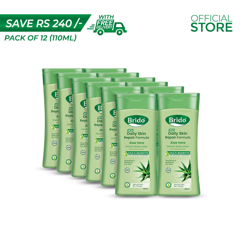 Brido Aloe Vera Hand and Body Lotion 110ml Pack of 12 Pieces | Save Rs.240/- | Free Delivery