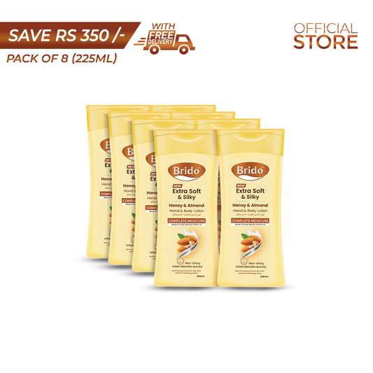 Brido Honey & Almond Hand and Body Lotion 225ml Pack of 8 Pieces | Save Rs.350/- | Free Delivery