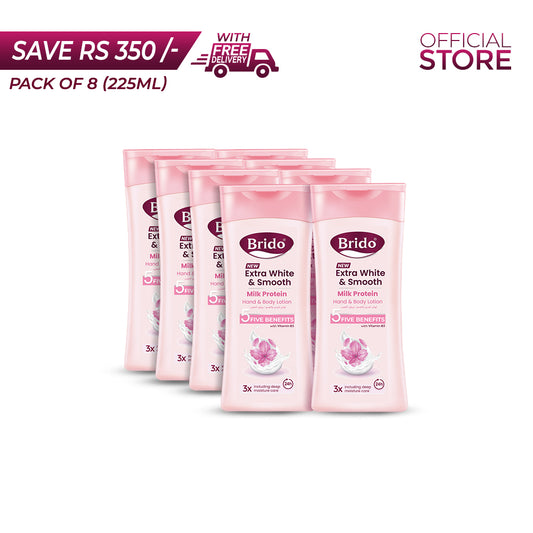 Brido Milk Protein Hand and Body Lotion 225ml Pack of 8 Pieces | Save Rs.350/- | Free Delivery