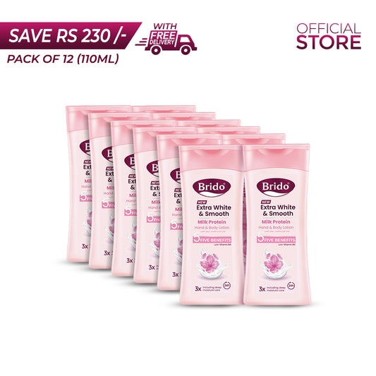 Brido Milk Protein Hand and Body Lotion 110ml Pack of 12 Pieces | Save Rs.230/- | Free Delivery