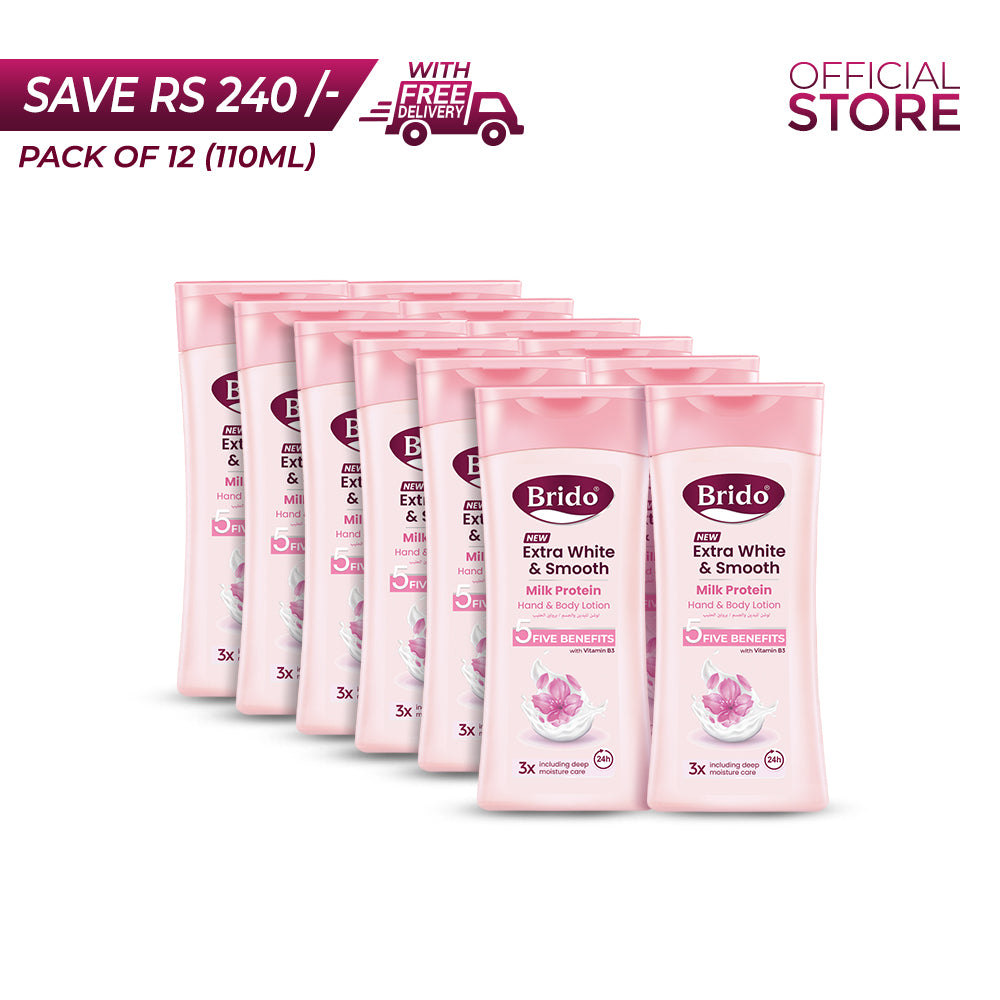 Brido Milk Protein Hand and Body Lotion 110ml Pack of 12 Pieces | Save Rs.240/- | Free Delivery
