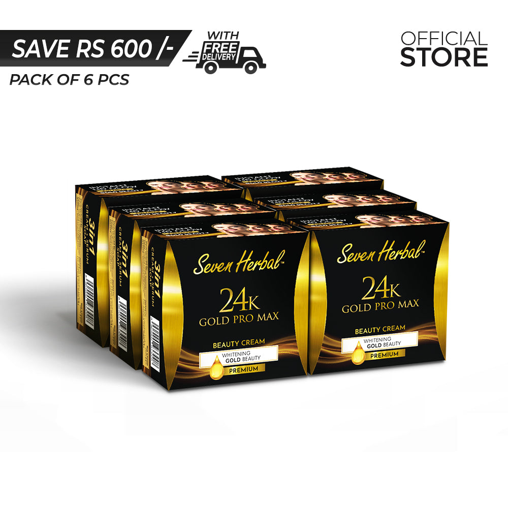 Seven Herbal 24k Gold Promax Beauty Cream (Serum + Soap) | Pack of 6 Pieces | Save Rs.600/- | Free Delivery - Seven Herbal