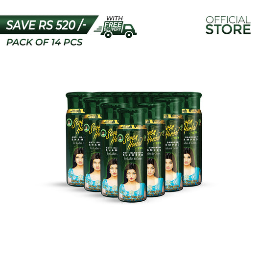 Seven Herbal Anti Dandruff Shampoo Pack of 14 Pieces | Save Rs.520/- | Free Delivery