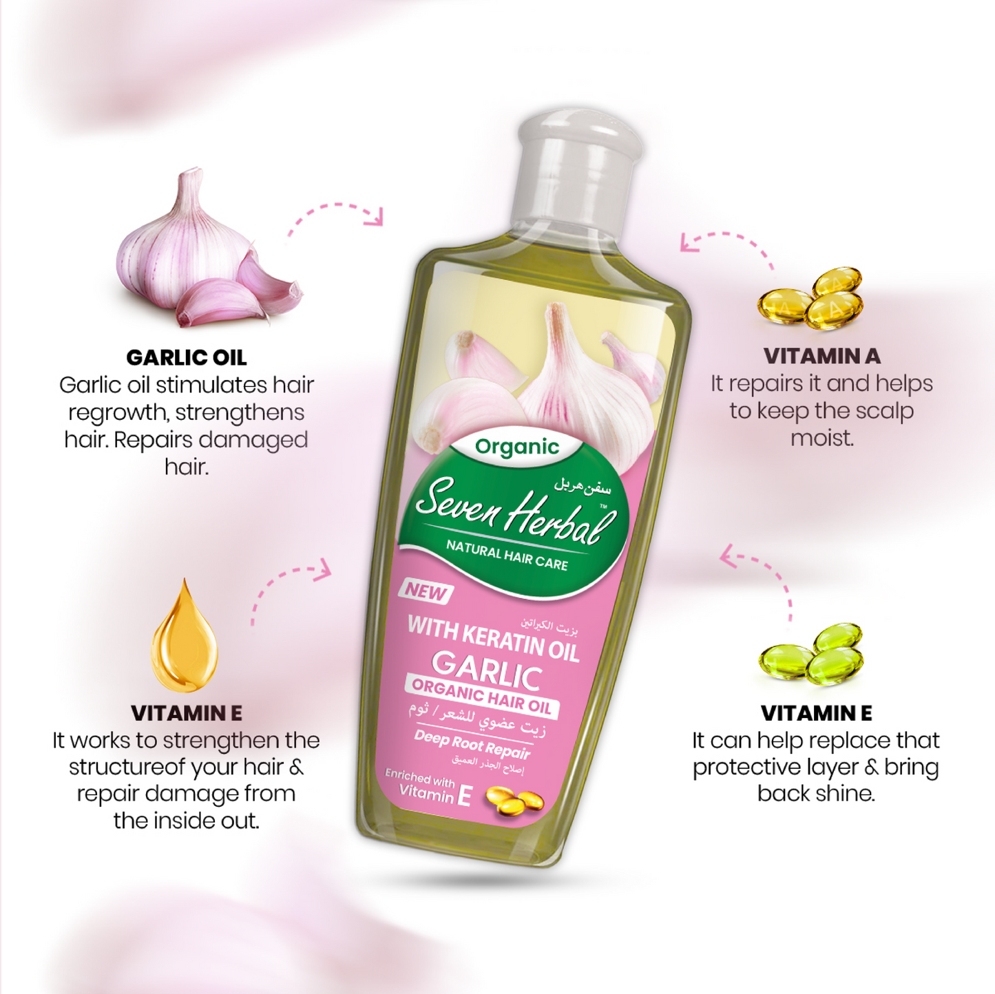 Garlic Hair Oil with Keratin Oil (100ml) - Seven Herbal