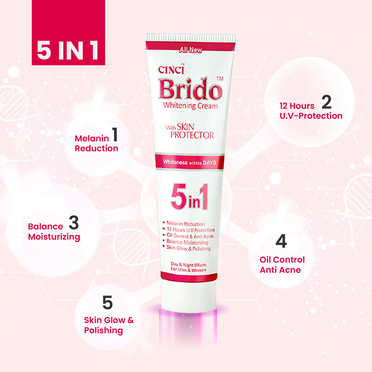 Brido 5 in 1 Skin Whitening Cream