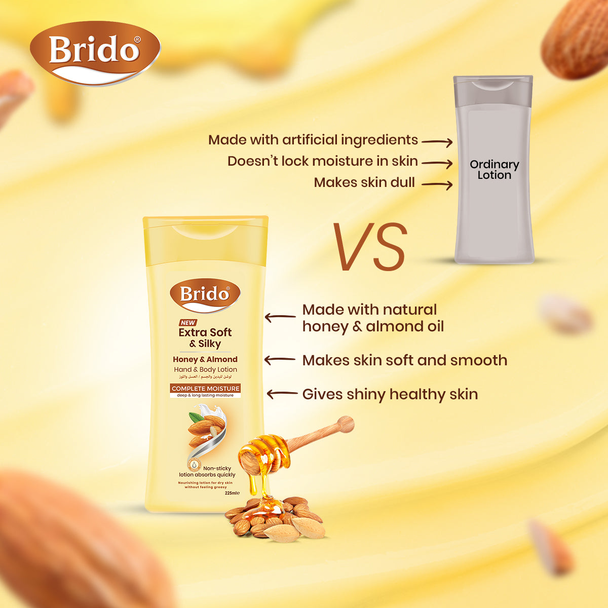 Brido Honey & Almond Body Lotion (Extra Soft & Silky Skin)