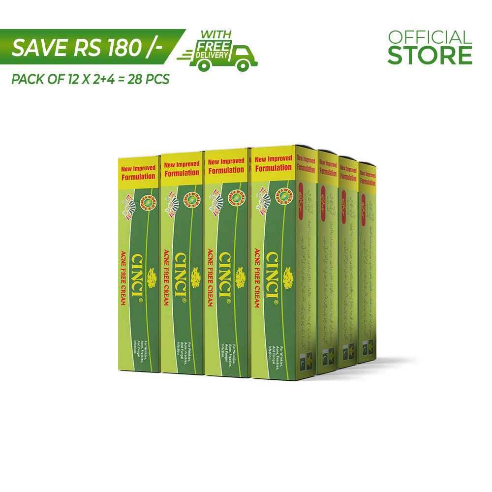 Cinci Acne Free Cream (8g) Pack of 12 x2+4=28 Pieces | Save Rs.180/- | Free Delivery