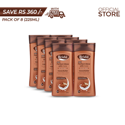 Brido Cocoa Butter Hand and Body Lotion 225ml Pack of 8 Pieces | Save Rs.360/- | Free Delivery