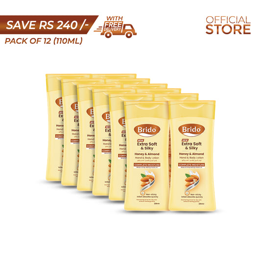 Brido Honey & Almond Hand and Body Lotion 110ml Pack of 12 Pieces | Save Rs.240/- | Free Delivery