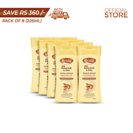 Brido Honey & Almond Hand and Body Lotion 225ml Pack of 8 Pieces | Save Rs.360/- | Free Delivery