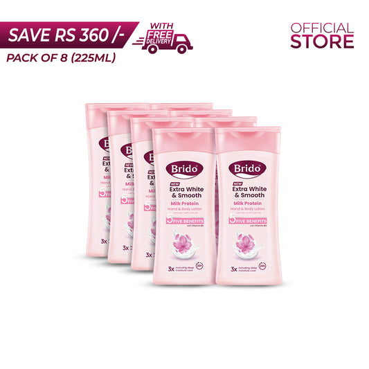 Brido Milk Protein Hand and Body Lotion 225ml Pack of 8 Pieces | Save Rs.360/- | Free Delivery