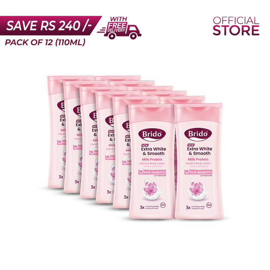 Brido Milk Protein Hand and Body Lotion 110ml Pack of 12 Pieces | Save Rs.240/- | Free Delivery
