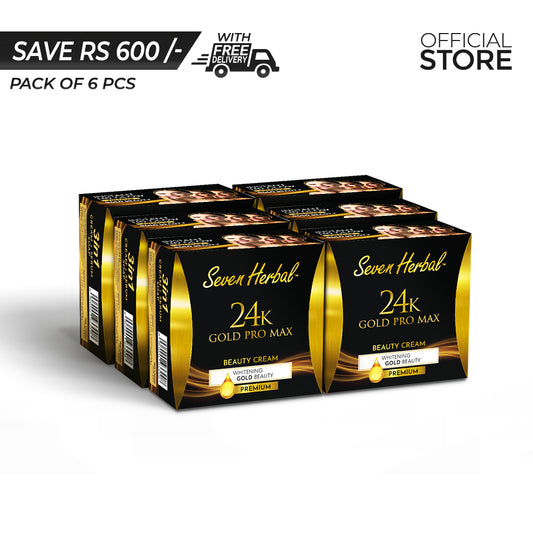 Seven Herbal 24k Gold Promax Beauty Cream (Serum + Soap) | Pack of 6 Pieces | Save Rs.600/- | Free Delivery