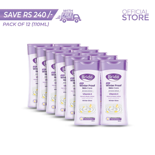 Brido Vitamin E Hand and Body Lotion 110ml Pack of 12 Pieces | Save Rs.240/- | Free Delivery