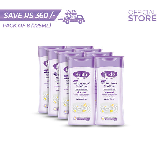 Brido Vitamin E Hand and Body Lotion 225ml Pack of 8 Pieces | Save Rs.360/- | Free Delivery