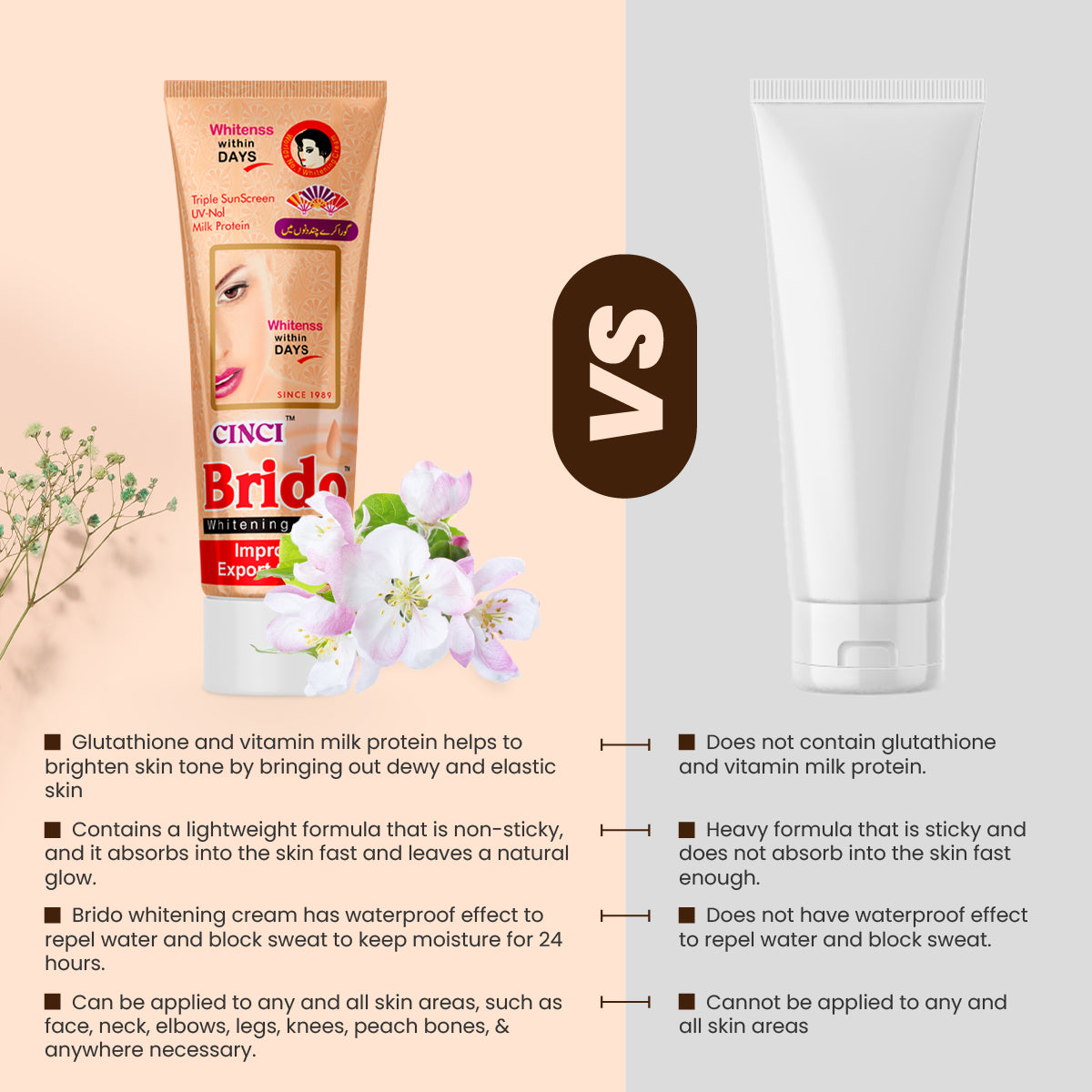 Cinci Brido Whitening Cream formula with Milk Protein Seven Herbal