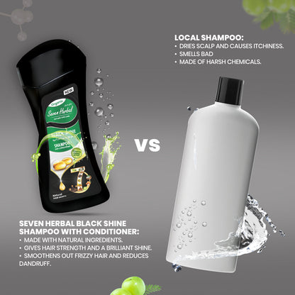 Black Shine Shampoo with Conditioner (210ml) - Seven Herbal
